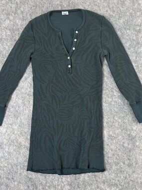 Y2K Splendid Top Henley Waffle Knit Green Patterned Size Small